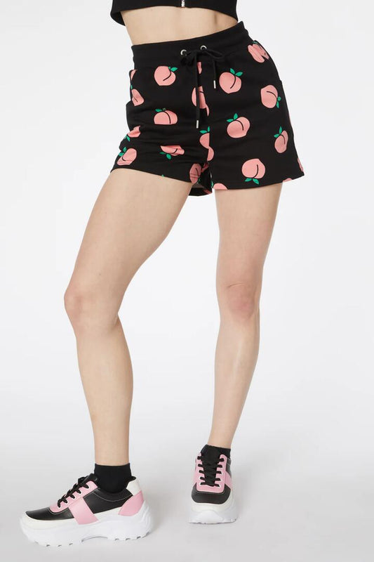 Image of a model wearing Outerwear. Productname: You Peach Cotton Sweat Short in Black colour by brand - Dangerfield