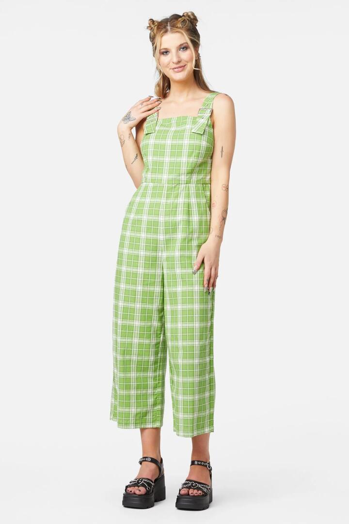 Image of a model wearing Outerwear. Productname: Dazed Tartan Jumpsuit in Green colour by brand - Dangerfield