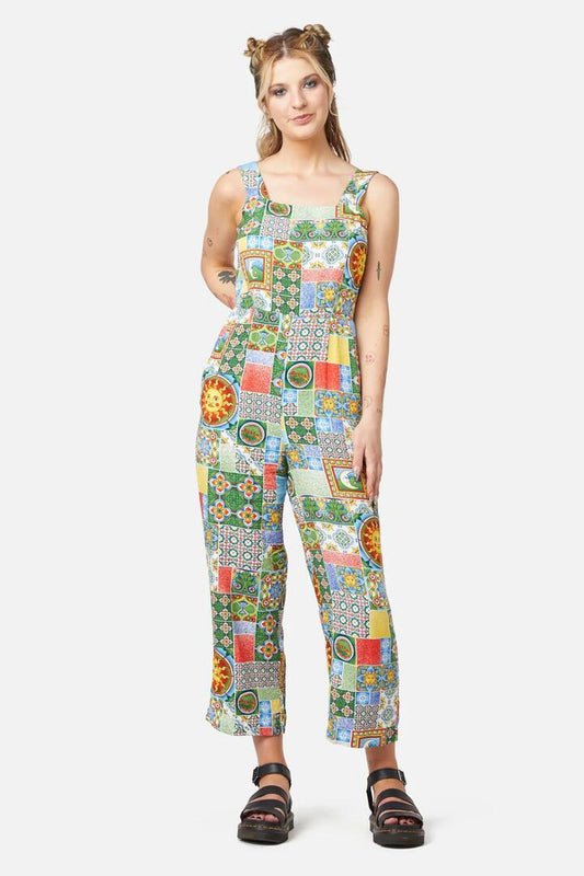 Image of a model wearing Outerwear. Productname: Majolica Viscose Jumpsuit in Multi colour by brand - Dangerfield