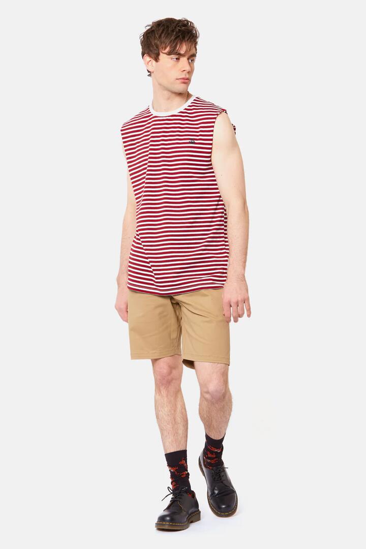 Image of a model wearing Tops. Productname: Striped Tank in Red colour by brand - Revival