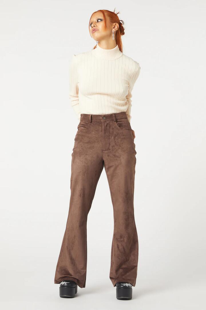 Image of a model wearing Pants. Productname: Suede Glade Pant in Black colour by brand - Dangerfield