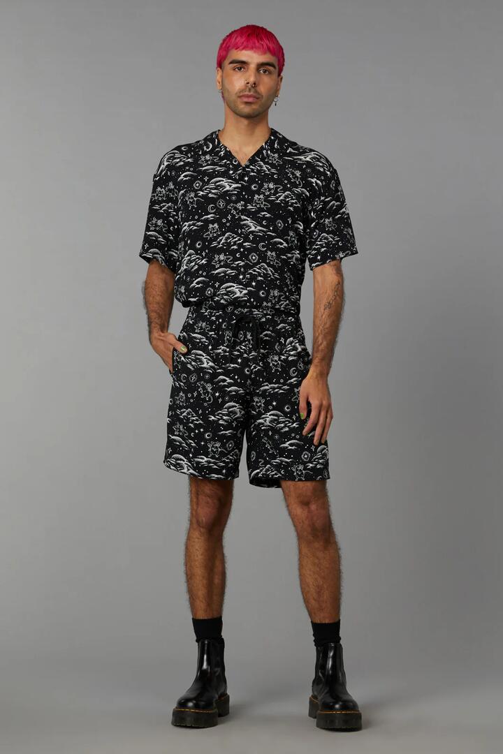 Image of a model wearing Shorts. Productname: Cloudy Nights Goth Trunk in Black colour by brand - Black Friday