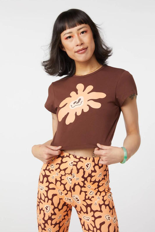 Image of a model wearing Tops. Productname: Flower Frenzy Tee in Brown colour by brand - Dangerfield
