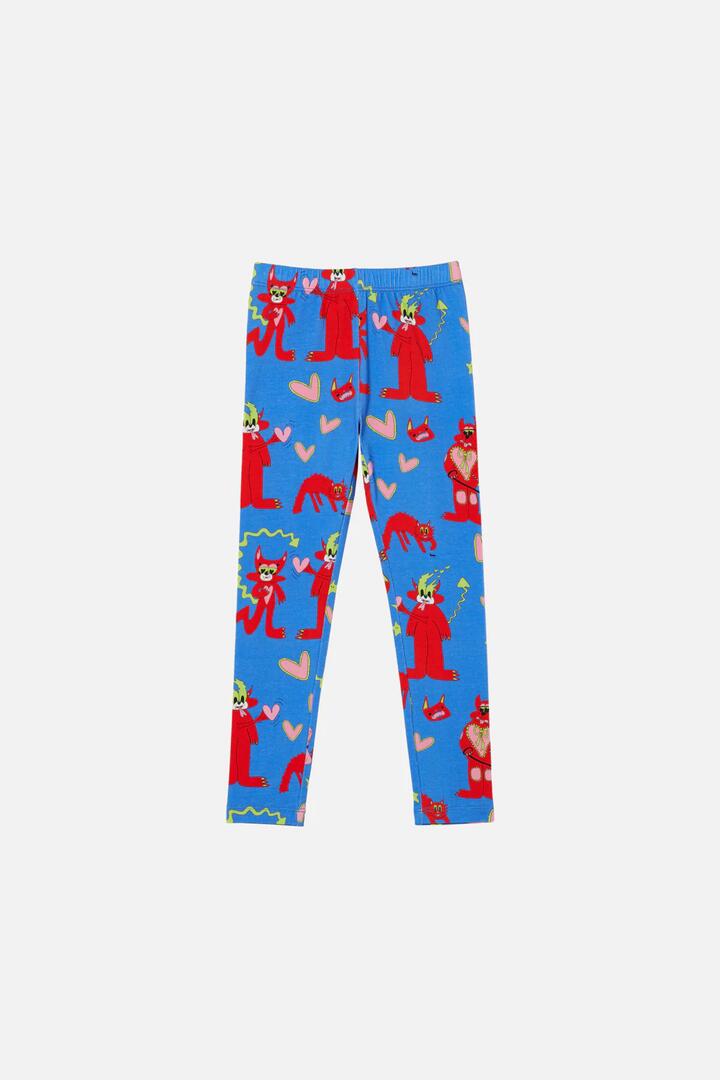 Image of a model wearing Pants. Productname: Devils In Love Kids Legging in Blue colour by brand - Dangerkids