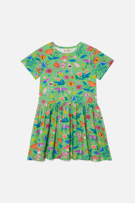 Image of a model wearing Dress. Productname: Plantistry Kids Dress in Green colour by brand - Dangerkids