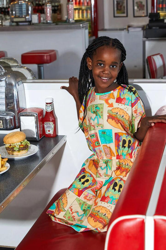 Image of a model wearing Dress. Productname: Croc Burger Kids Dress in Multi colour by brand - Dangerkids