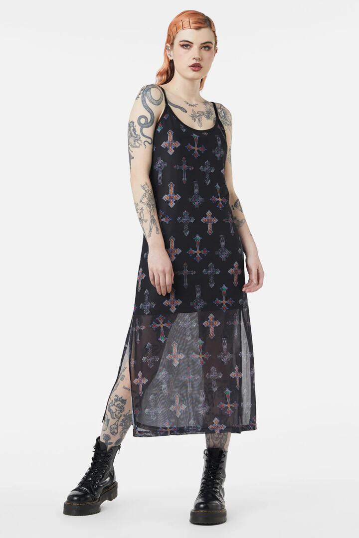 Image of a model wearing Dress. Productname: Hope Had Died Mesh Dress in Black colour by brand - Dangerfield
