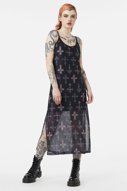 Image of a model wearing Dress. Productname: Hope Had Died Mesh Dress in Black colour by brand - Dangerfield