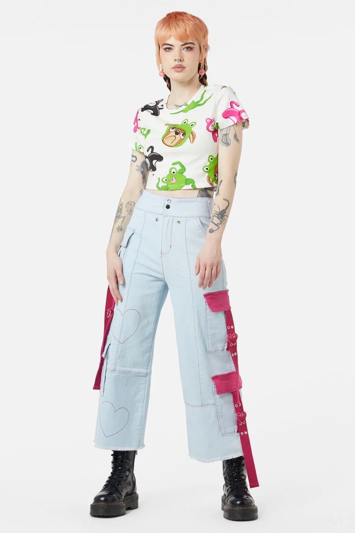 Image of a model wearing Tops. Productname: Kewties Multi Crop Top in Multi colour by brand - Dangerfield