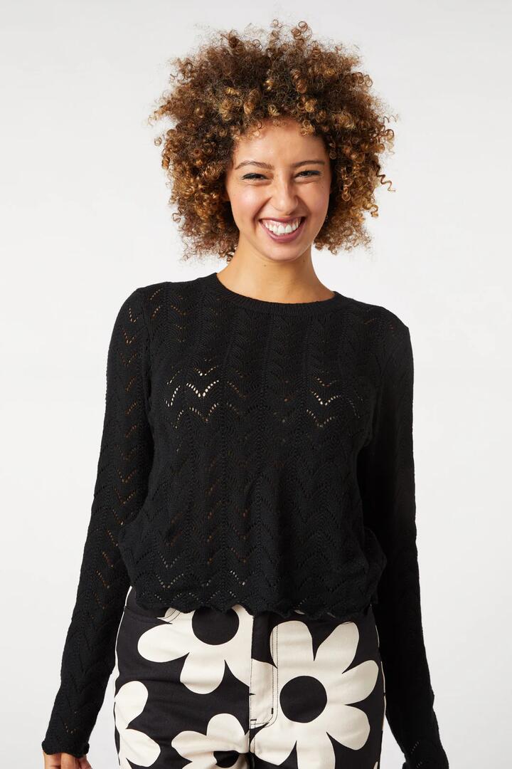 Image of a model wearing Tops. Productname: Samantha Knit Top in Black colour by brand - Princess Highway