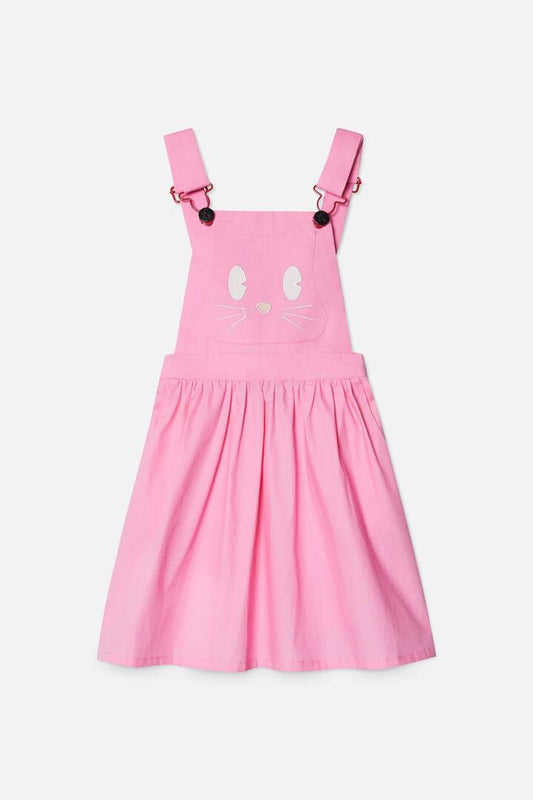 Image of a model wearing Dress. Productname: Kitty Kids Pinafore in Black colour by brand - Dangerkids