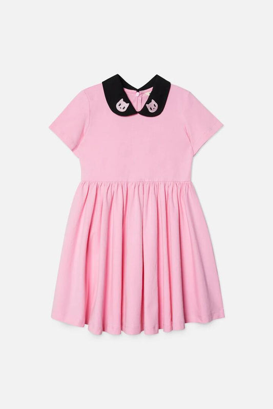 Image of a model wearing Dress. Productname: Night Sky Kids Collar Dress in Black colour by brand - Dangerkids
