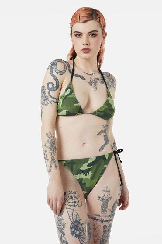 Image of Swimwear. Productname: Nook Of The Garden Camo Bikini bottom in Green colour by brand - Dangerfield