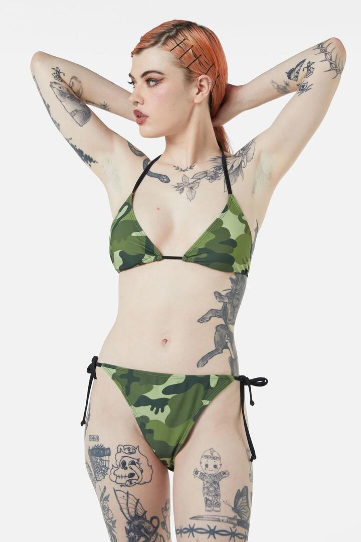 Image of Swimwear. Product name - Nook Of The Garden Camo Bikini Bottom in Green colour by brand - Dangerfield