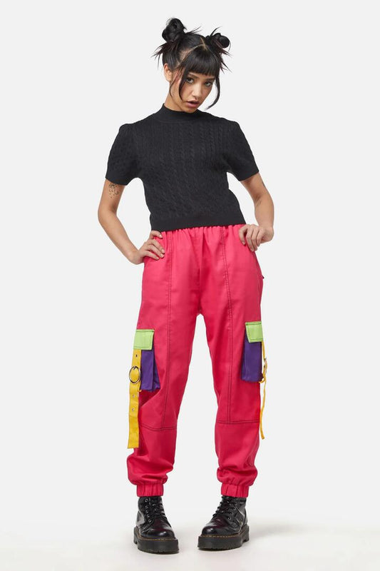 Image of a model wearing Tops. Productname: Cable Knit Mock Neck Top in Black colour by brand - Dangerfield