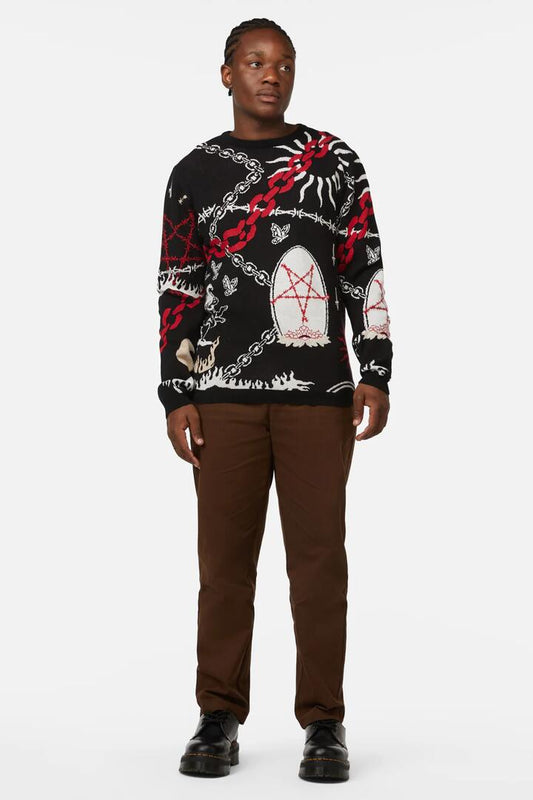 Image of a model wearing Tops. Productname: Dark Tarot Knit in Black colour by brand - Dangerfield