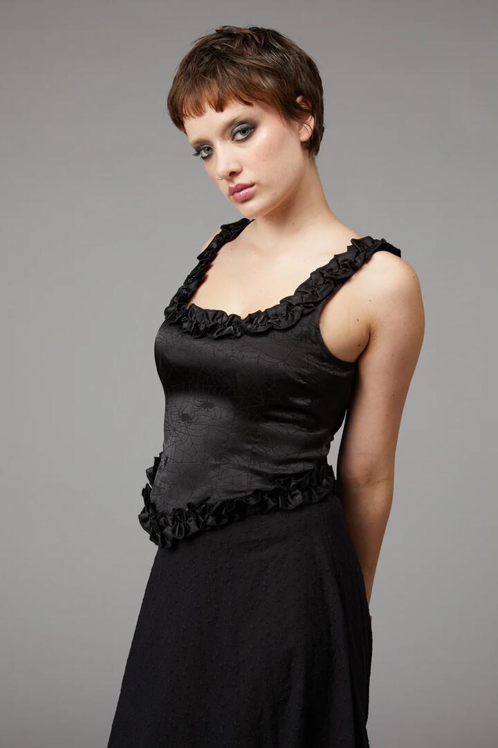 Image of a model wearing Tops. Productname: Nadja Gothic Corset Top in Black colour by brand - Black Friday
