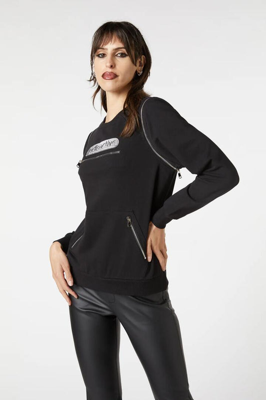 Image of a model wearing Outerwear. Productname: Radioactive Raver Boxy Jumper in Black colour by brand - Dangerfield