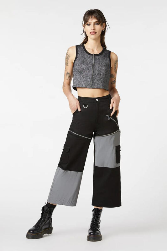 Image of a model wearing Pants. Productname: Radioactive Raver Cargo Pant in Black/White colour by brand - Dangerfield