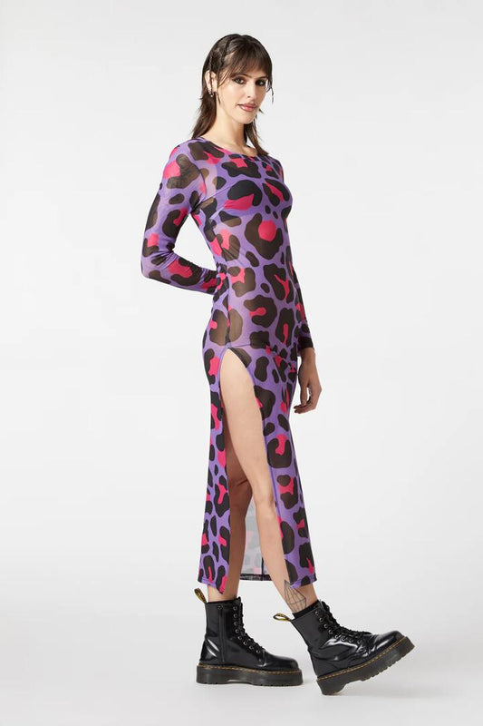 Image of a model wearing Dress. Productname: Major Meow Mesh Dress in Multi colour by brand - Dangerfield