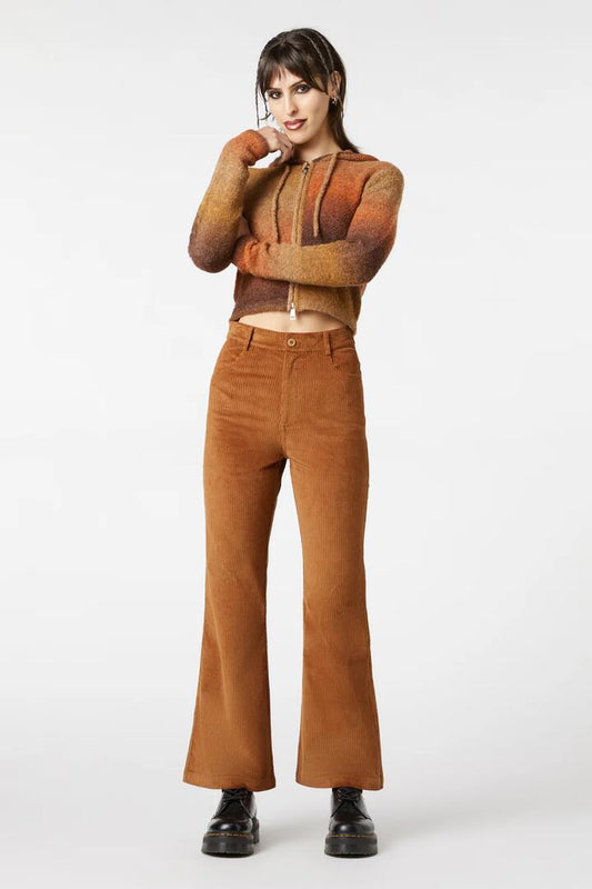 Image of a model wearing Pants. Productname: Moss Cord Pant in Brown colour by brand - Dangerfield