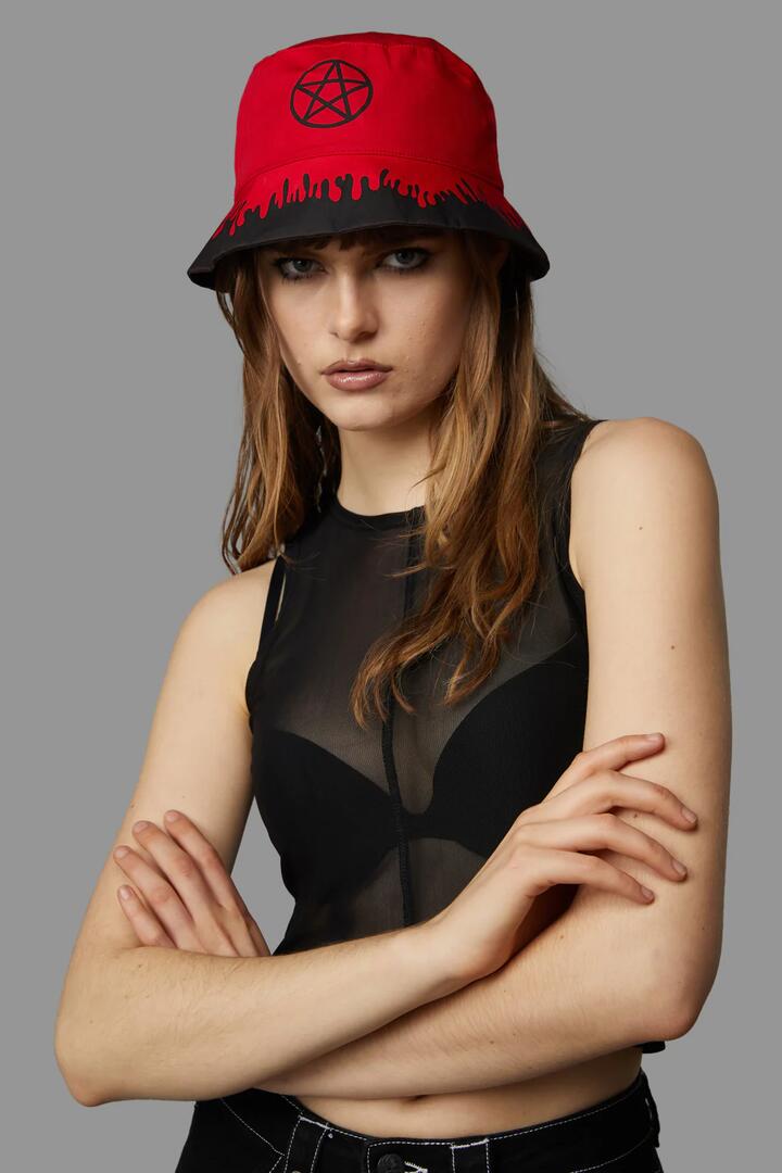 Image of Hats. Productname: Pentagram Droplet Hat in Red colour by brand - Black Friday