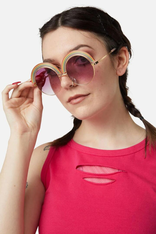 Image of Sunglasses. Productname: Rainbow Round Glasses in Pink colour by brand - Dangerfield