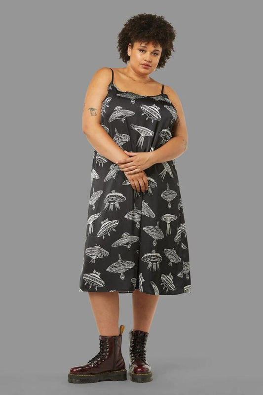 Image of a model wearing Dress. Productname: Curve Ufo Dress in Black colour by brand - Black Friday