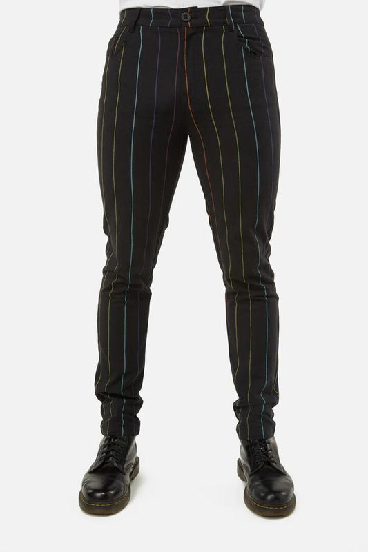 Image of a model wearing Pants. Productname: Rainbow Pinstripe Skinny Pants in Multi colour by brand - Dangerfield