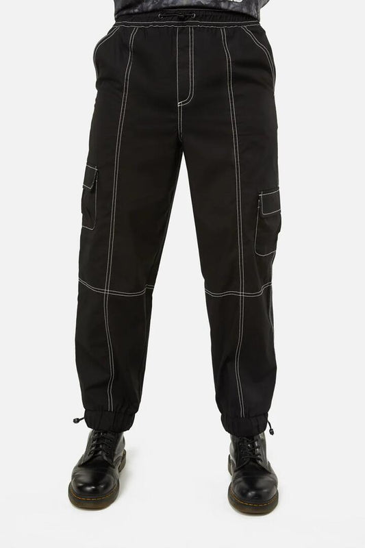 Image of a model wearing Pants. Productname: Utility Cargo in Black colour by brand - Dangerfield