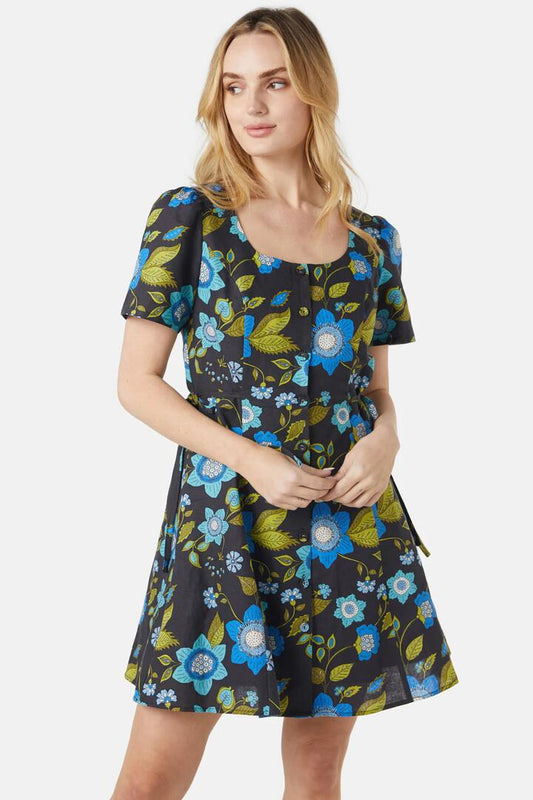 Image of a model wearing Dress. Productname: Carmen Mini Dress in Black colour by brand - Princess Highway