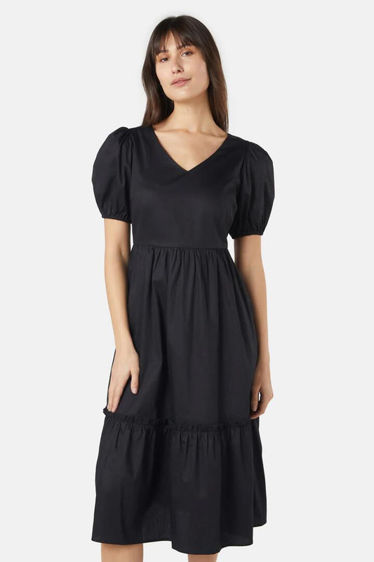 Image of a model wearing Dress. Productname: Azula Midi Dress in Black colour by brand - Princess Highway