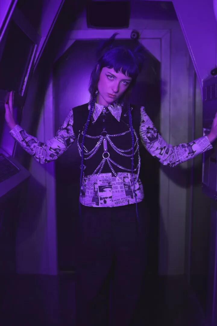 Image of a model wearing Tops. Productname: Extraterrestrial Blouse in Cream colour by brand - Black Friday