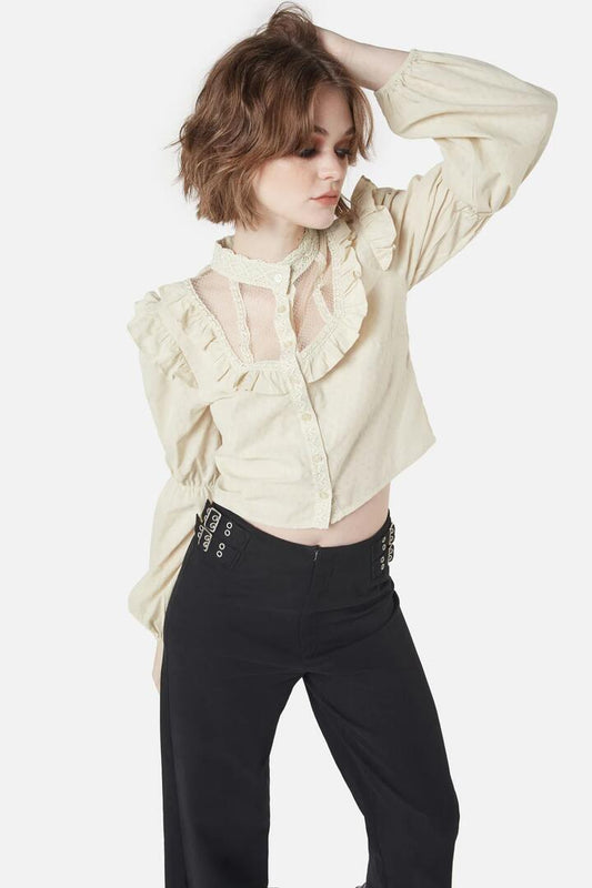 Image of a model wearing Tops. Productname: Maidservant Blouse in Black colour by brand - Dangerfield