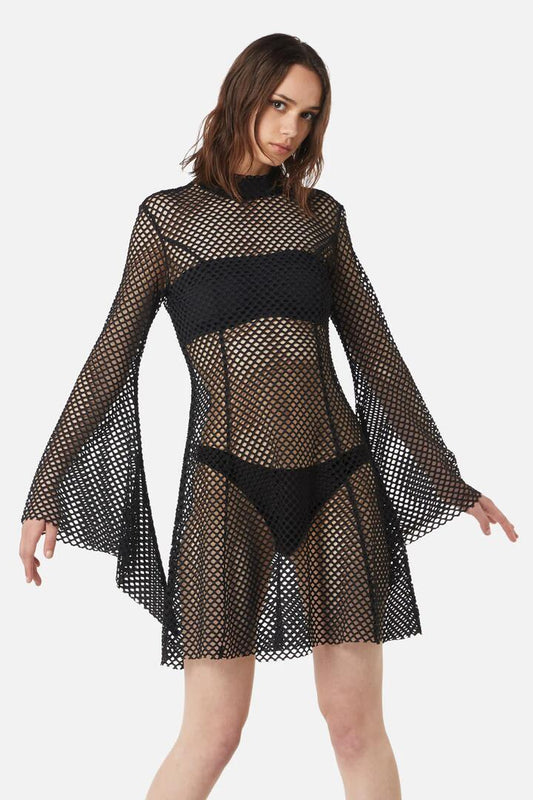 Image of a model wearing Dress. Productname: Industrial Hybrid Mesh Dress in Black colour by brand - Dangerfield