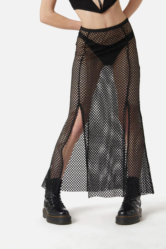 Image of a model wearing Skirts. Productname: Industrial Hybrid Mesh Skirt in Black colour by brand - Dangerfield