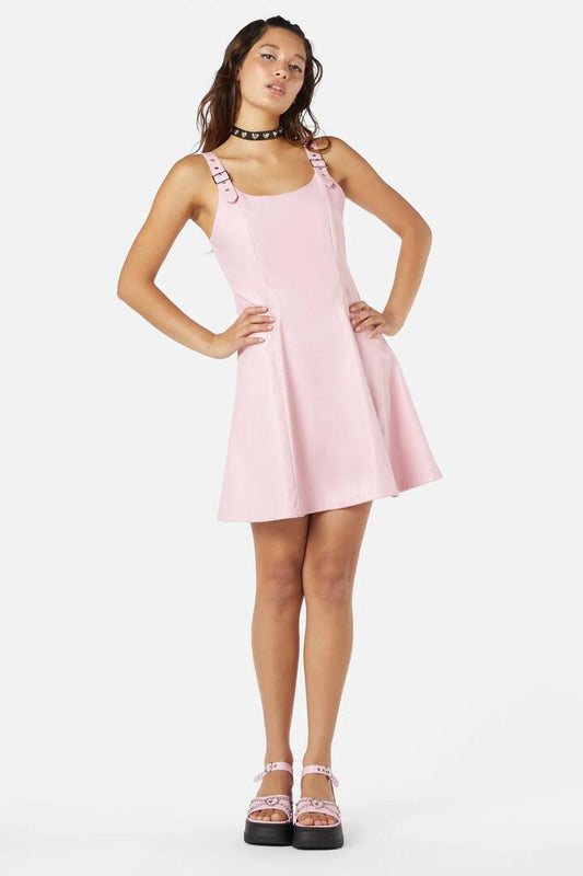 Image of a model wearing Dress. Productname: Hurtful PU Dress in Pink colour by brand - Dangerfield