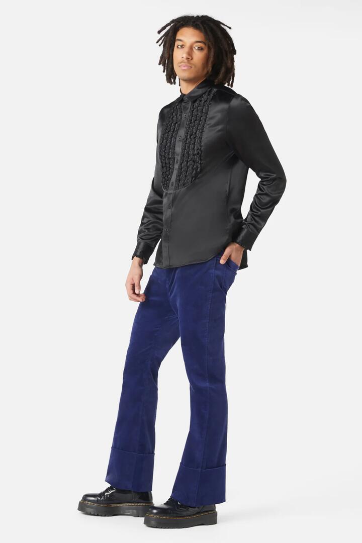 Image of a model wearing Tops. Productname: Matrimonial Tux Style Long Sleeve Shirt in Black colour by brand - Dangerfield