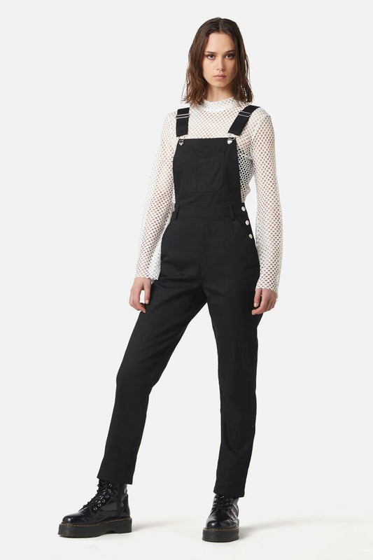 Image of a model wearing Pants. Productname: Industrial Hybrid Overalls in Black colour by brand - Dangerfield