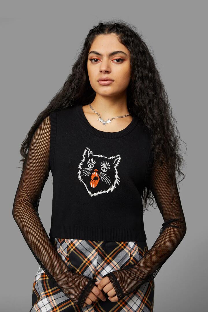 Image of a model wearing Tops. Productname: Bite Me Vest in Black colour by brand - Black Friday