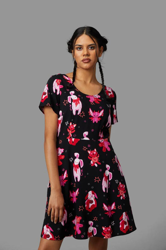 Image of a model wearing Dress. Productname: Stay Creepy Dress in Black colour by brand - Black Friday