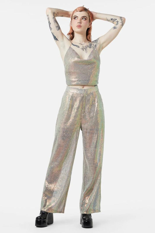 Image of a model wearing Pants. Productname: Gloria Pant in Champagne colour by brand - Dangerfield