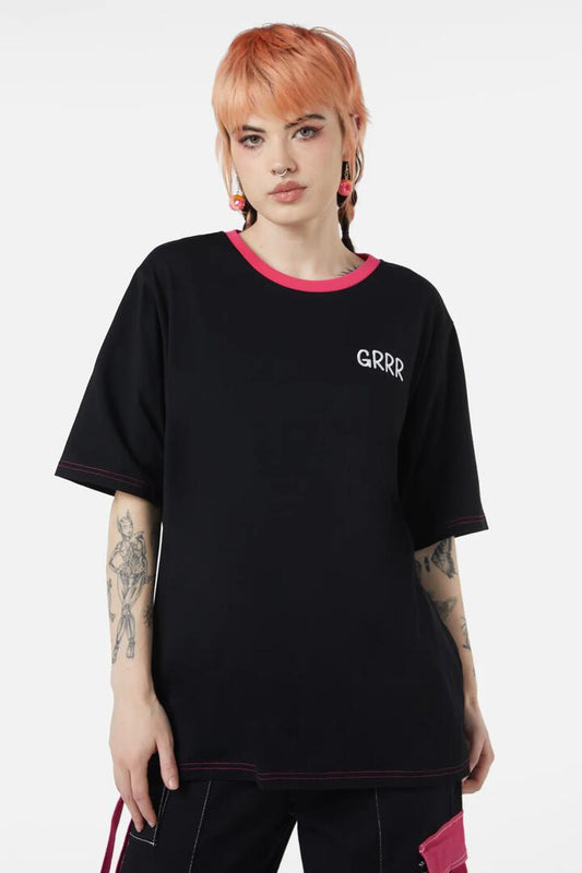 Image of a model wearing Tops. Productname: Kewties OS Kritter Tee in Black colour by brand - Dangerfield