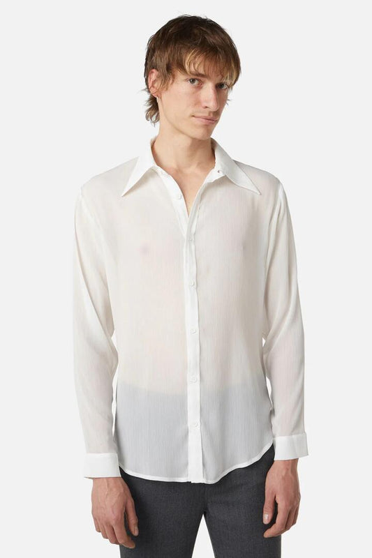 Image of a model wearing Tops. Productname: Vicious Ls Shirt in Cream colour by brand - Dangerfield