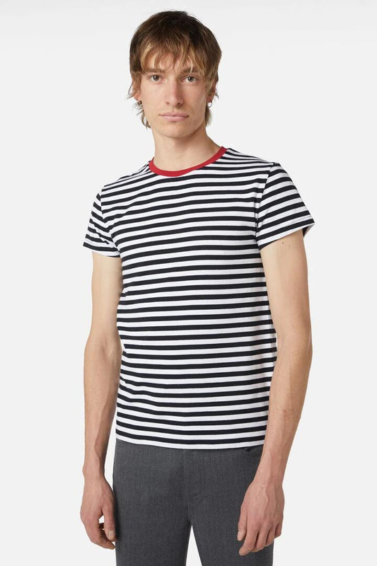 Image of a model wearing Tops. Productname: Mick Tee in Black/White colour by brand - Dangerfield