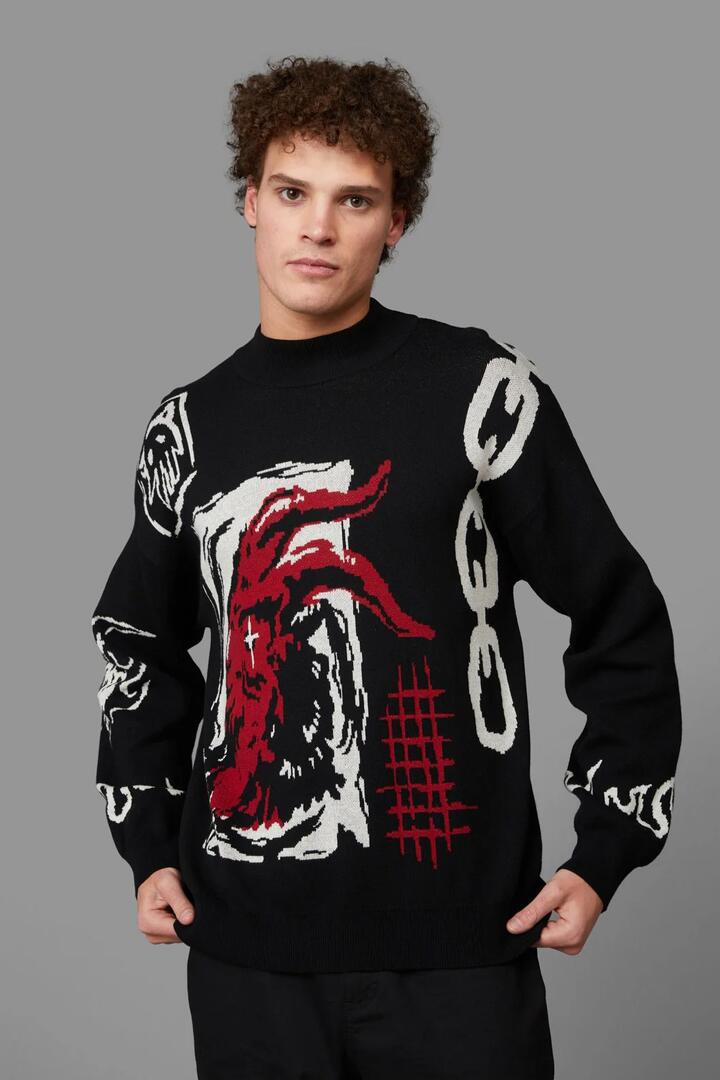 Image of a model wearing Tops. Productname: Demonic Knit in Black colour by brand - Black Friday