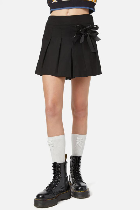 Image of a model wearing Skirts. Productname: Basic Starlight Skort in Black colour by brand - Dangerfield