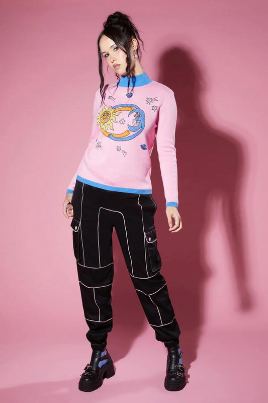 Image of a model wearing Tops. Productname: Solar Soulmates Skivvy in Pink colour by brand - Dangerfield