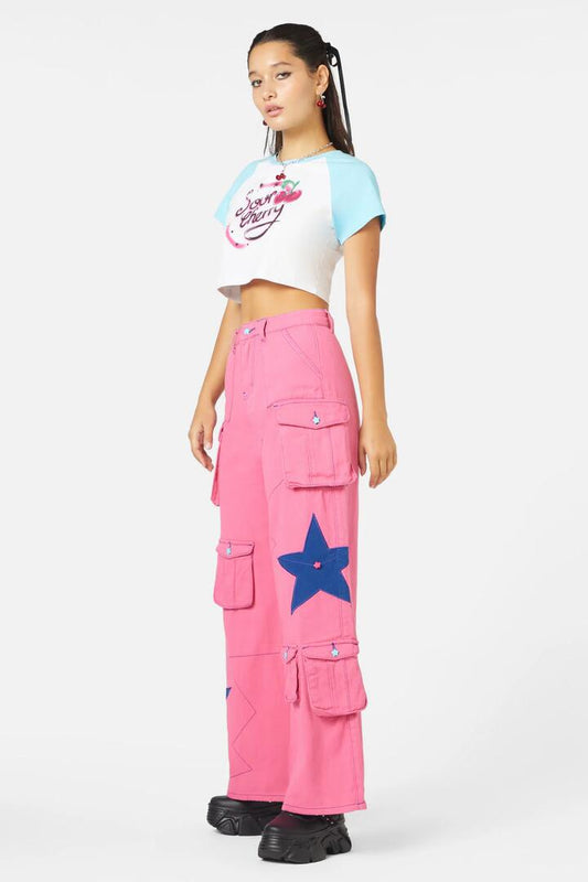 Image of a model wearing Pants. Productname: So Sweet Star Cargo in Blue colour by brand - Black Friday