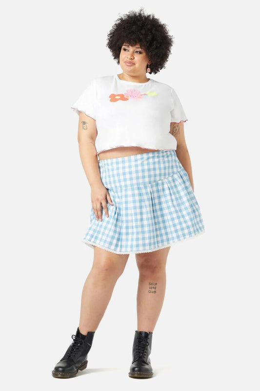 Image of a model wearing Tops. Productname: Curve Electric Bunny Tee in White colour by brand - Dangerfield